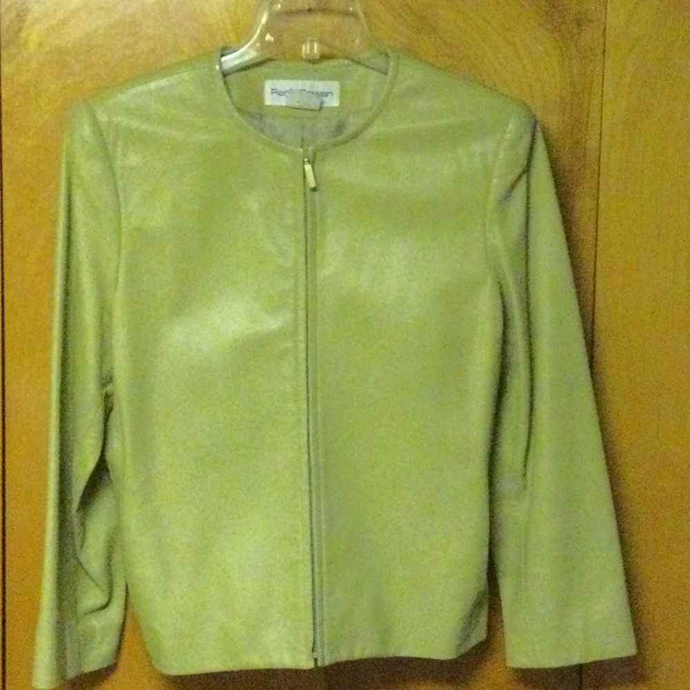 Rena Rowan celery green leather boxy jacket